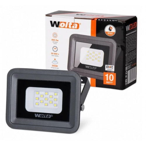 Прожектор светодиодный Wolta 10w smd 5500k ip65 wfl-10w/06 серый