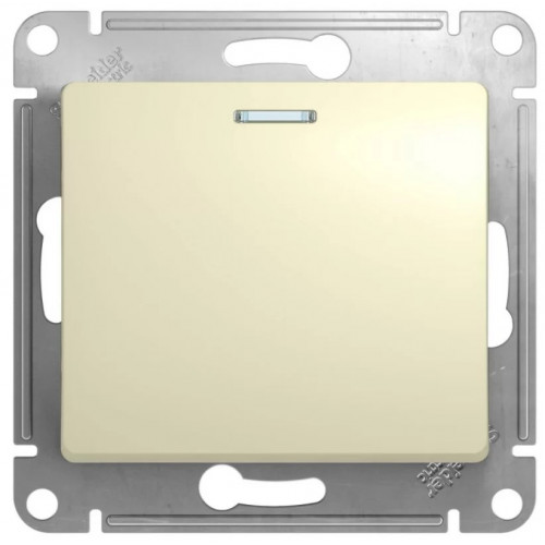 Выключатель Schneider Electric Glossa 1-клавишный с индикацией без рамки бежевый Выключатель Schneider Electric Glossa 1-клавишный с индикацией без рамки бежевый